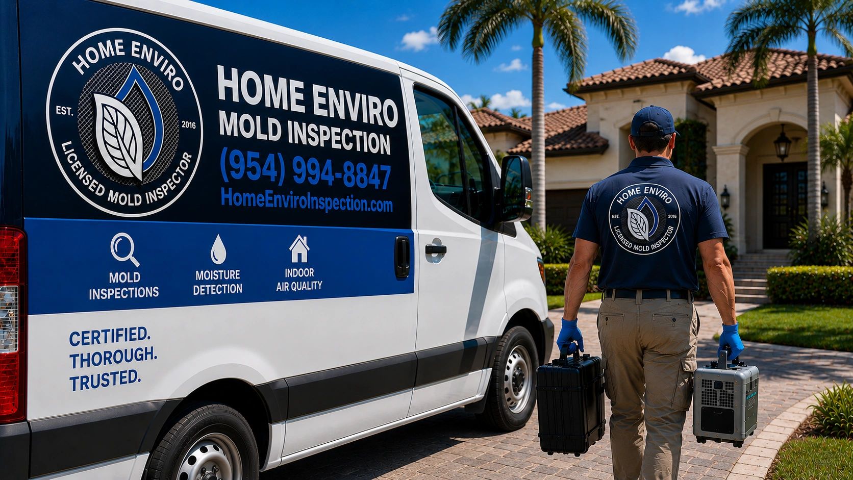 Home Enviro mold inspector arriving at a South Florida home