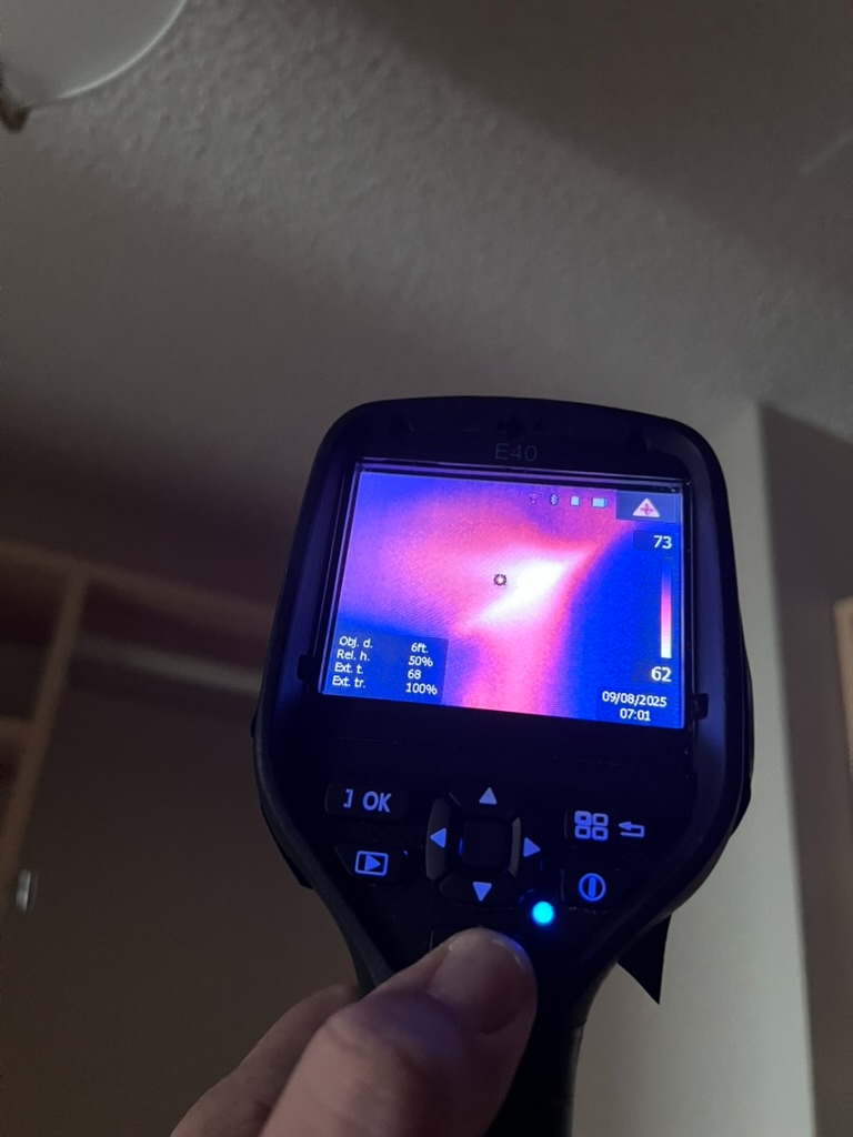 Ceiling thermal scan identifying hidden roof leak moisture in Broward County, FL