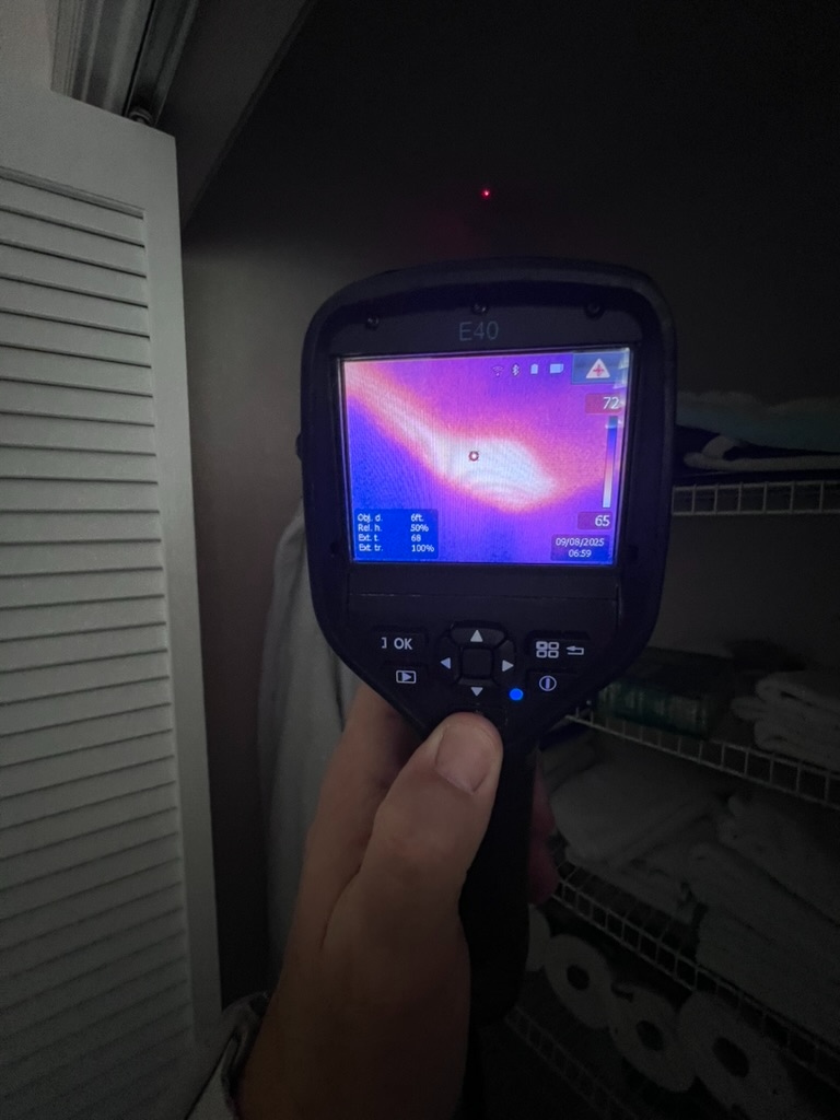 Thermal imaging of closet shelf area showing moisture in Lighthouse Point, FL